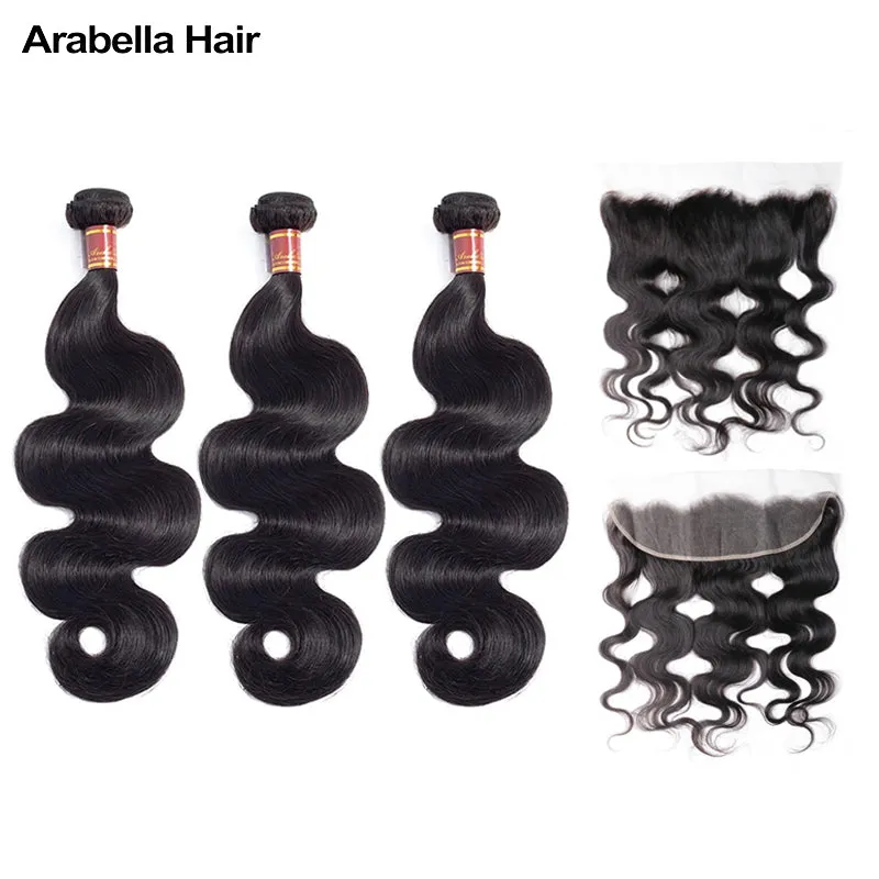 {12A 3Pcs Frontal} Loose Wave 3 Bundles Hair With Lace Frontal Closure Human Virgin Hair Extensions