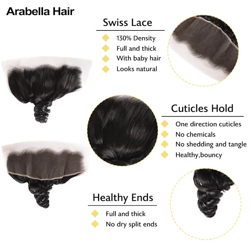 {12A 3Pcs Frontal} Loose Wave 3 Bundles Hair With Lace Frontal Closure Human Virgin Hair Extensions