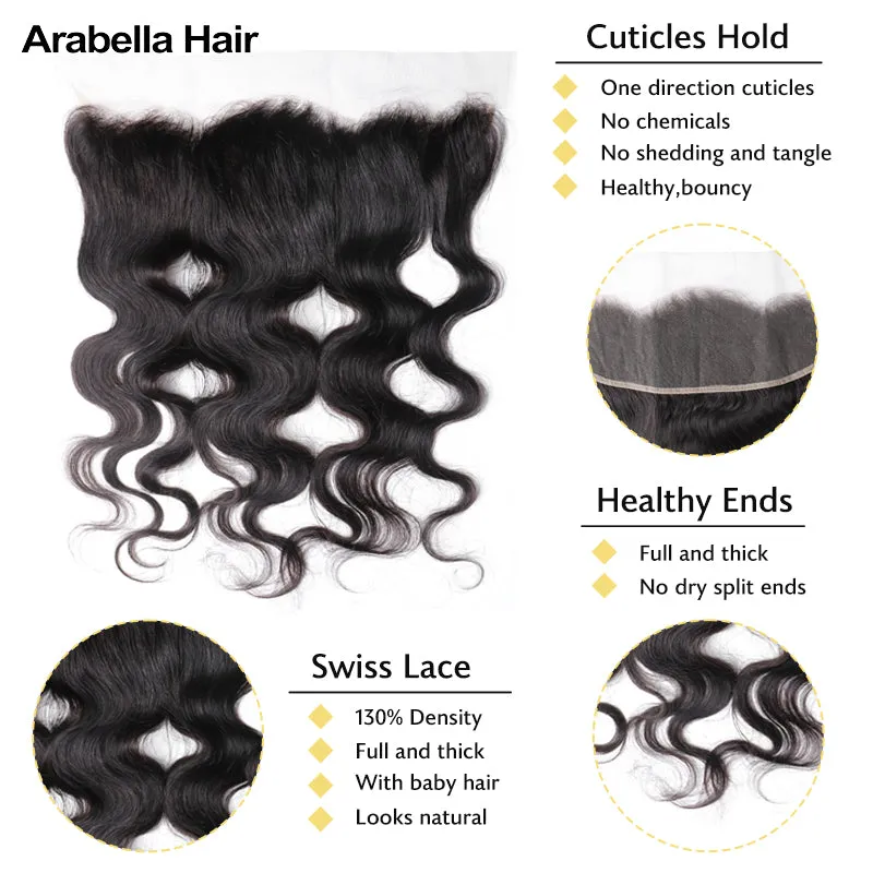 {12A 3Pcs Frontal} Loose Wave 3 Bundles Hair With Lace Frontal Closure Human Virgin Hair Extensions