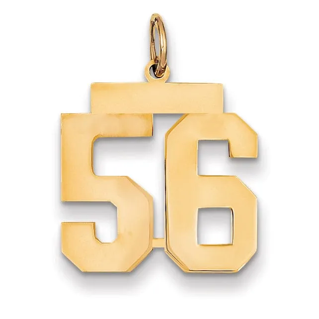 14K Yellow Gold Polished Finish Medium Size Number 56 Charm Pendant