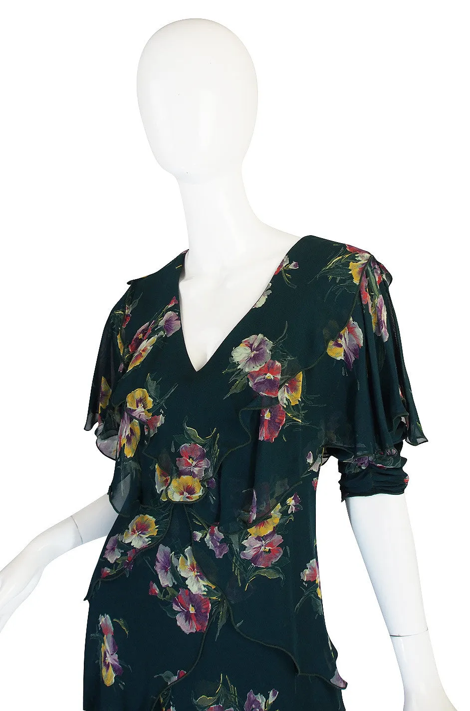 1970s Holly Harp Green Silk Tiered Dress