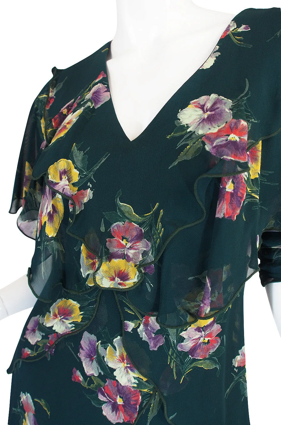 1970s Holly Harp Green Silk Tiered Dress