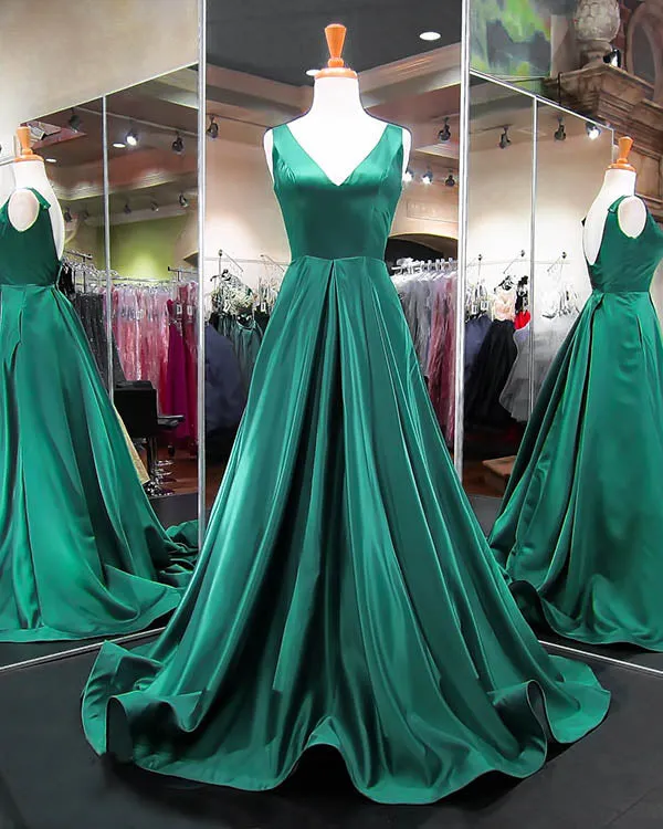 2018 Popular Red Satin Prom Dresses V-Neckline Pageant Dress Long Prom Gowns Evening Dresses