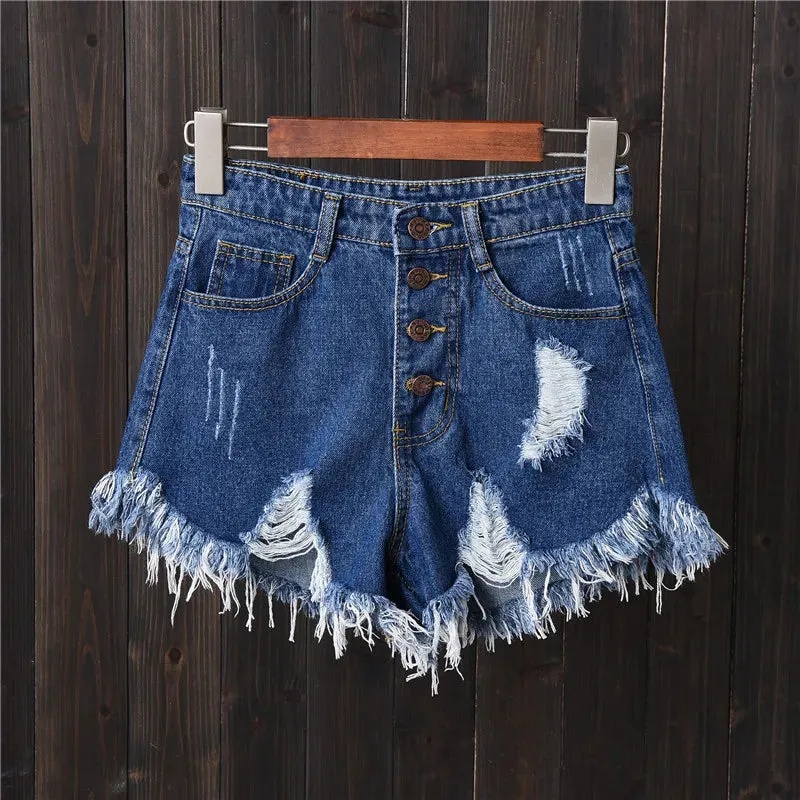 2023 Korean BF Summer Wind Female Sexy High Waist Denim Shorts Women Worn Loose Burr Hole Jeans Shorts Loose Shorts Pants