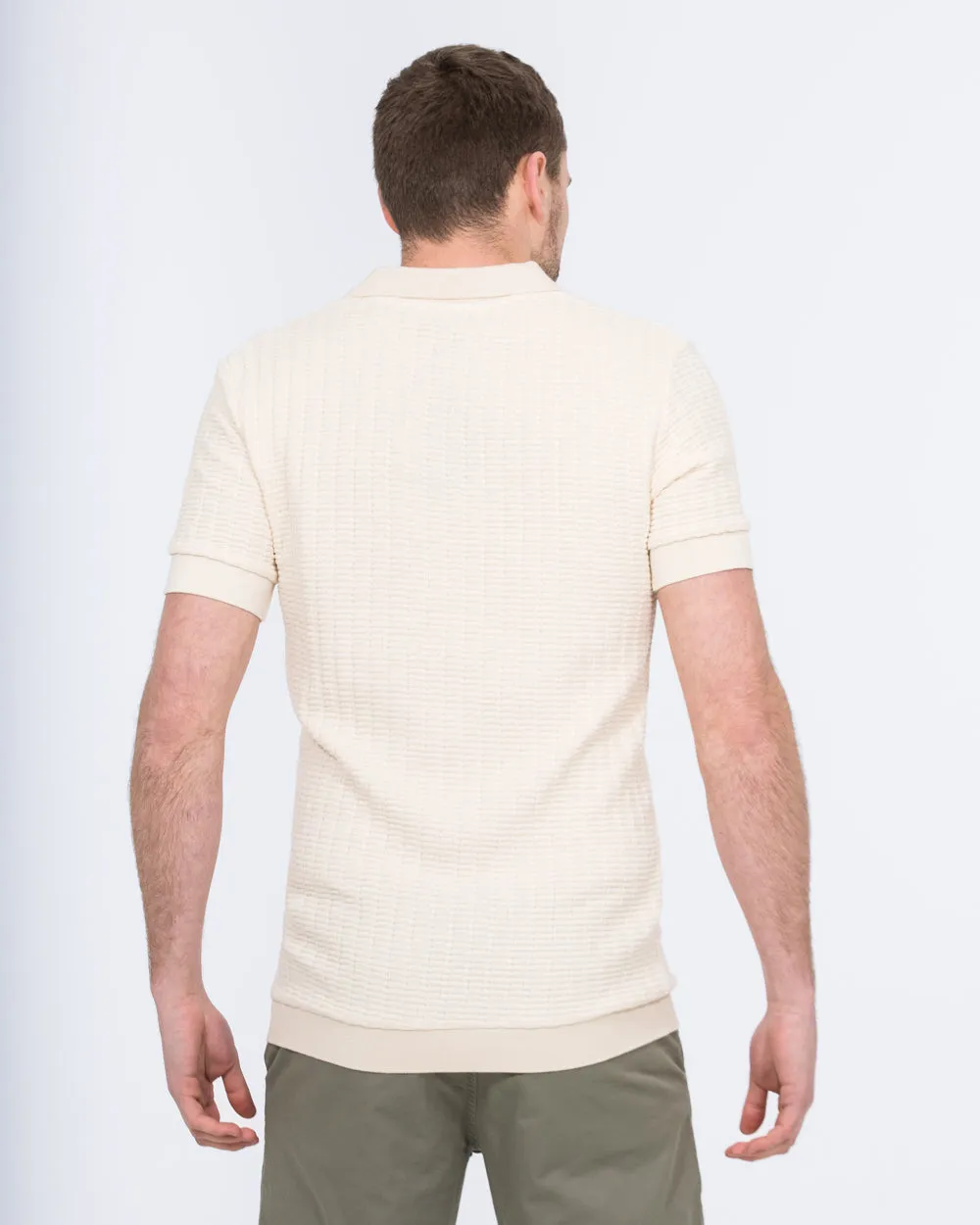 2t Vincent Tall Jacquard Open Collar Polo Shirt (cream)