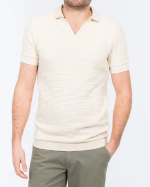 2t Vincent Tall Jacquard Open Collar Polo Shirt (cream)