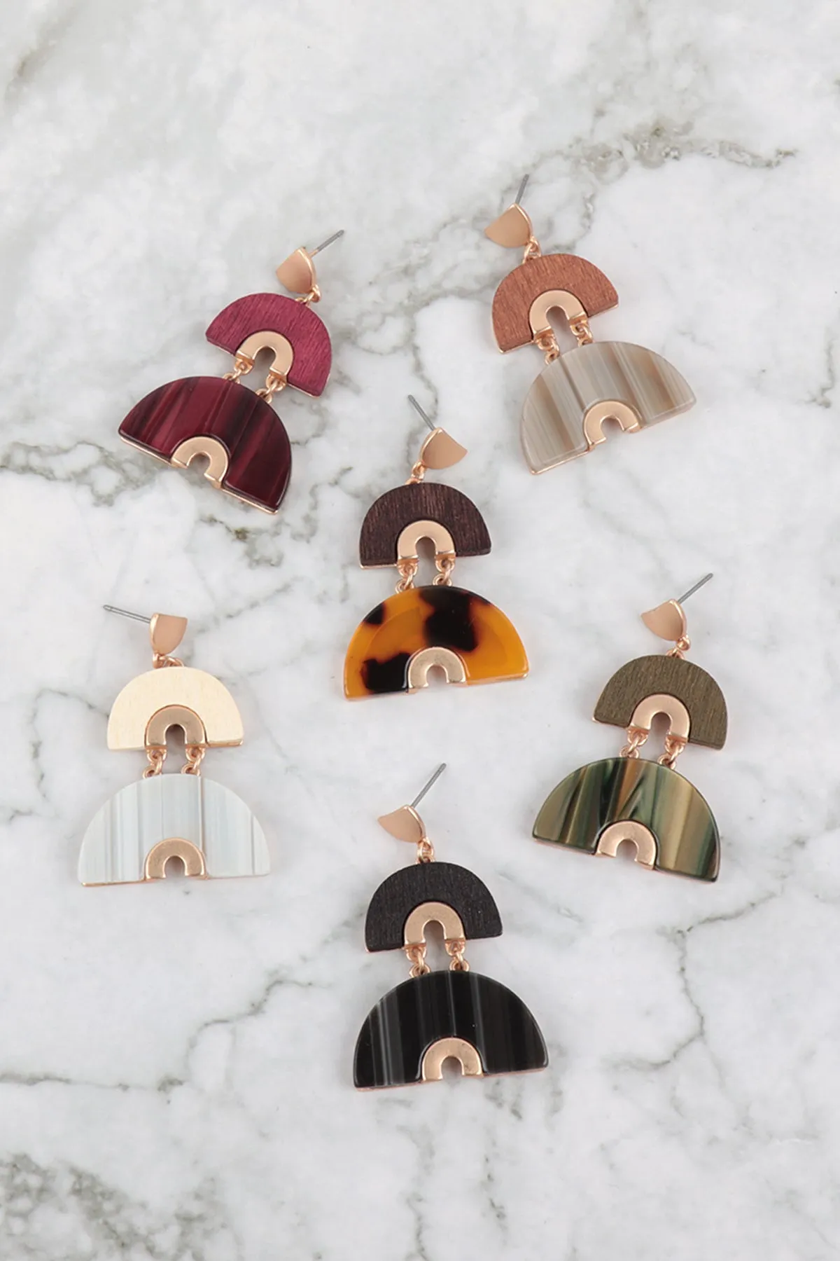 ACETATE WOOD ARCH LAYERED DROP EARRINGS