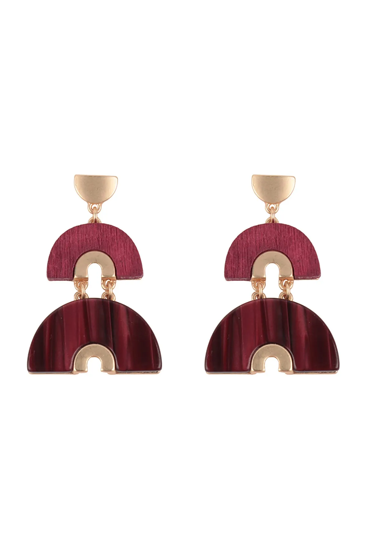 ACETATE WOOD ARCH LAYERED DROP EARRINGS