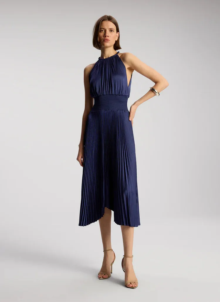A.L.C. Renzo II Satin Pleated Dress in Riviera