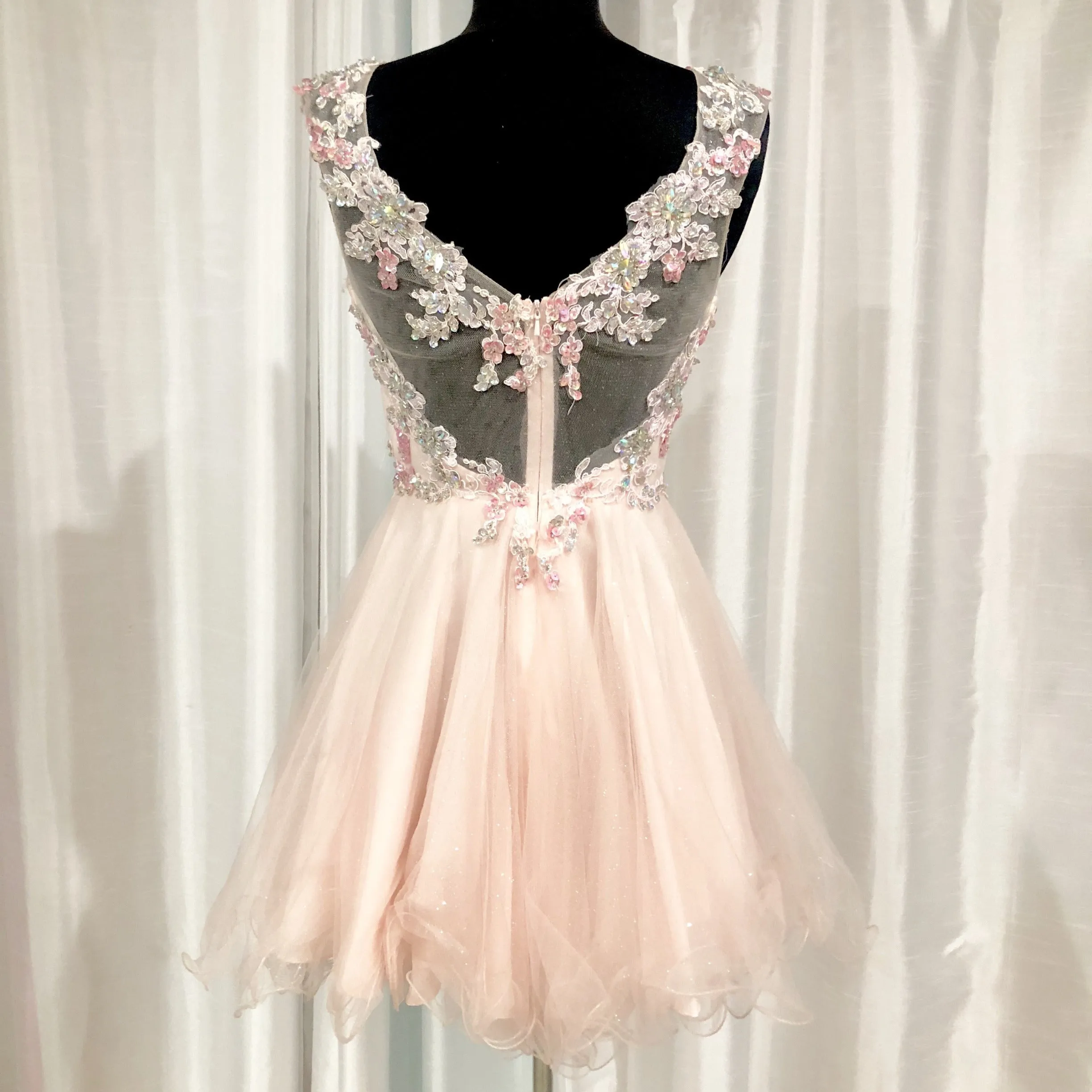 ALYCE PARIS Light Pink Embellished Lace Tulle Short Dress Size 0