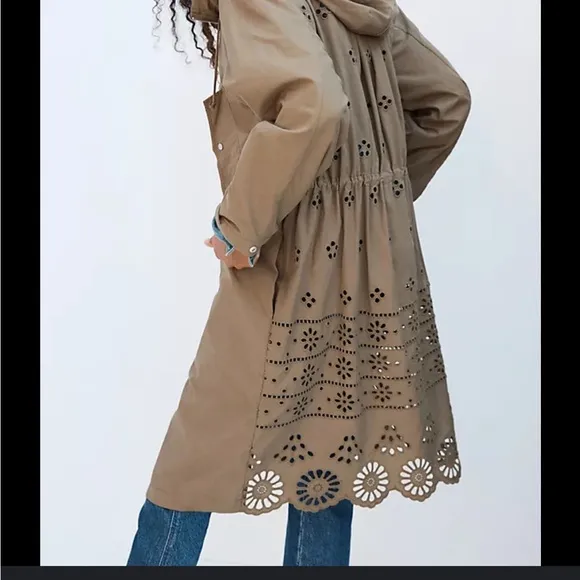 Anthropologie Othilia Harriet Emroidered Utility Long Anorak Coat Green‎ Women's