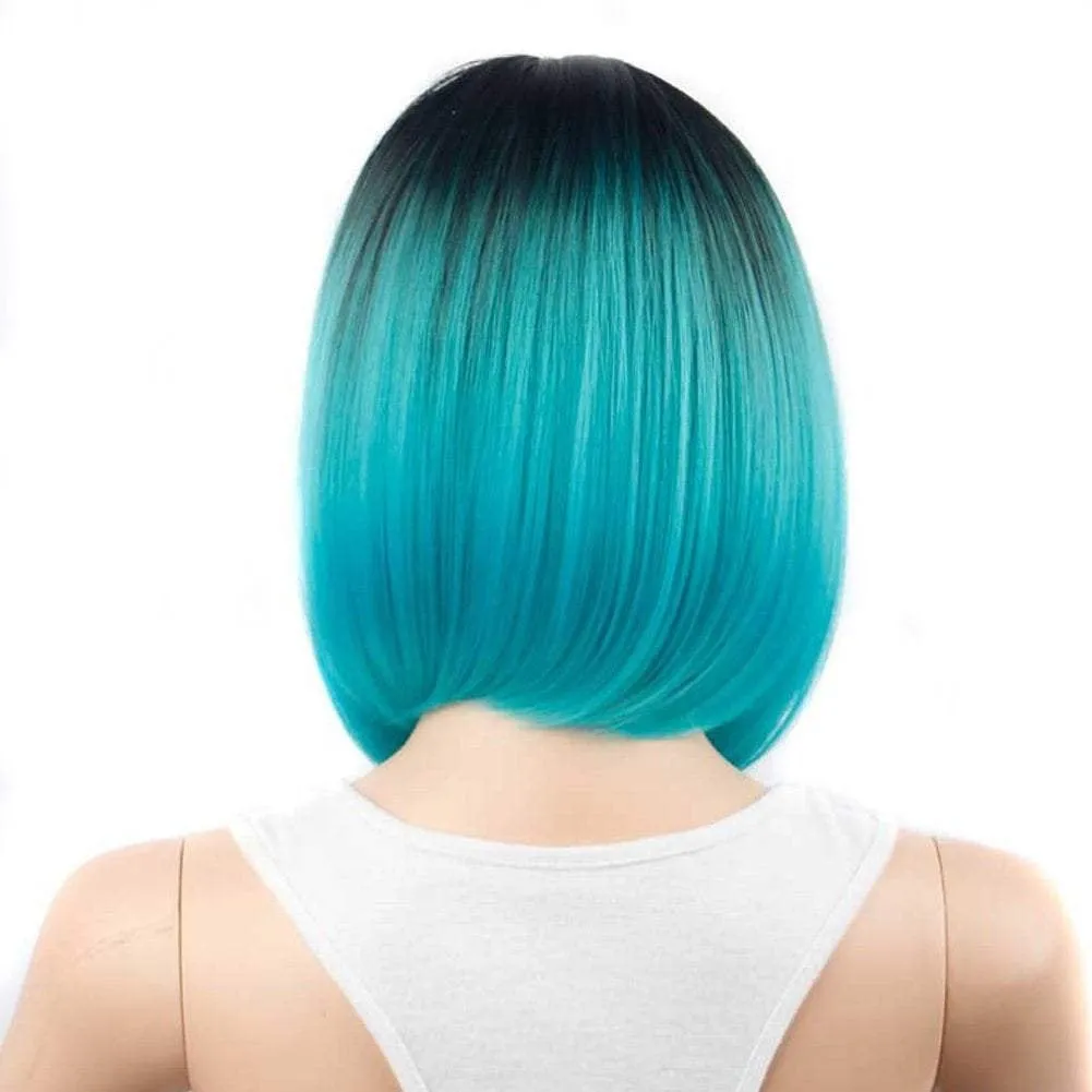 Aqua blue on black ombre 14" | trendy wigs | synthetic top quality heat resistant fiber | human hair look and feel | best seller