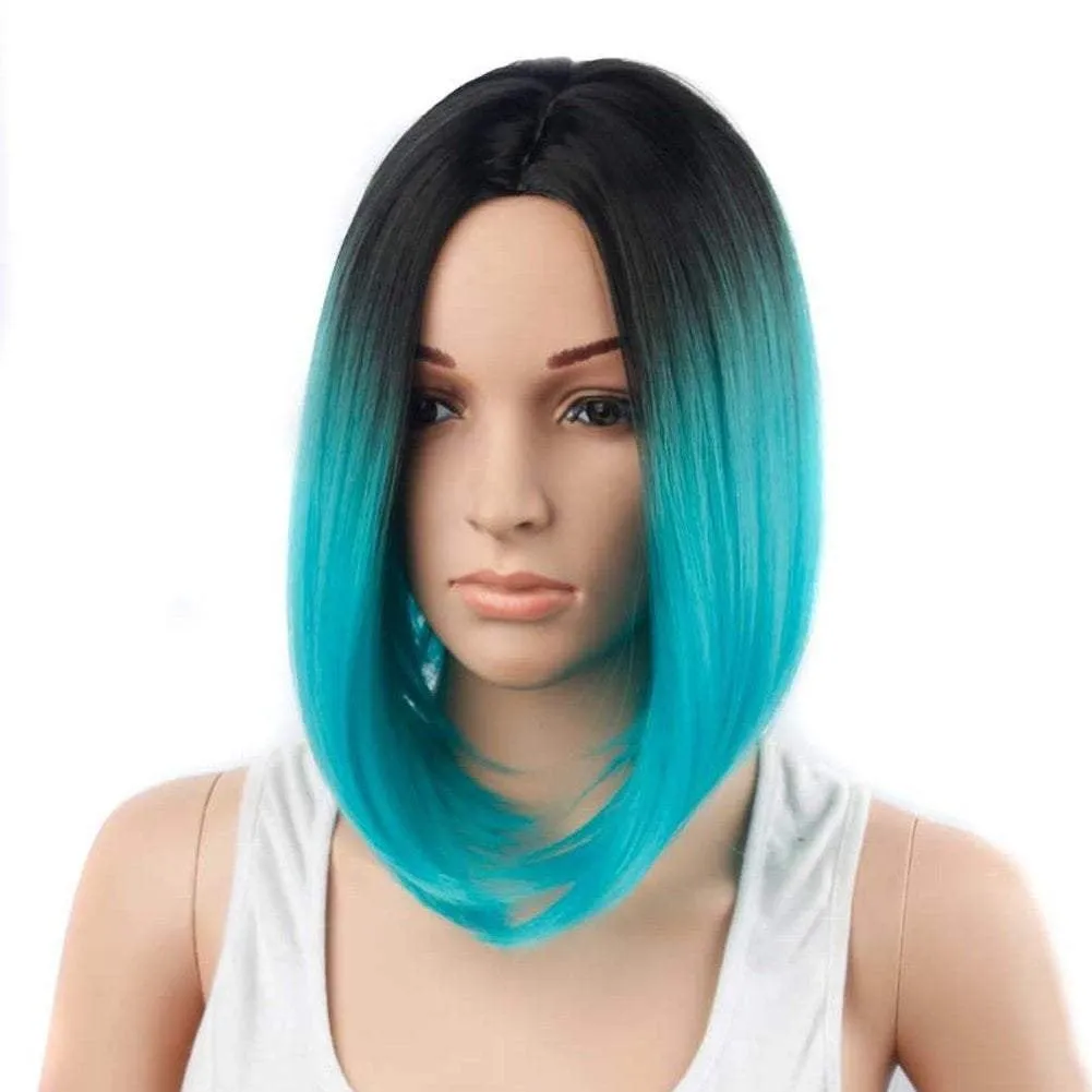 Aqua blue on black ombre 14" | trendy wigs | synthetic top quality heat resistant fiber | human hair look and feel | best seller