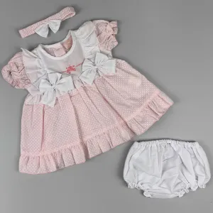 Baby Girl Pink Polka Dot Summer Dress Set – Matching Headband & Knickers