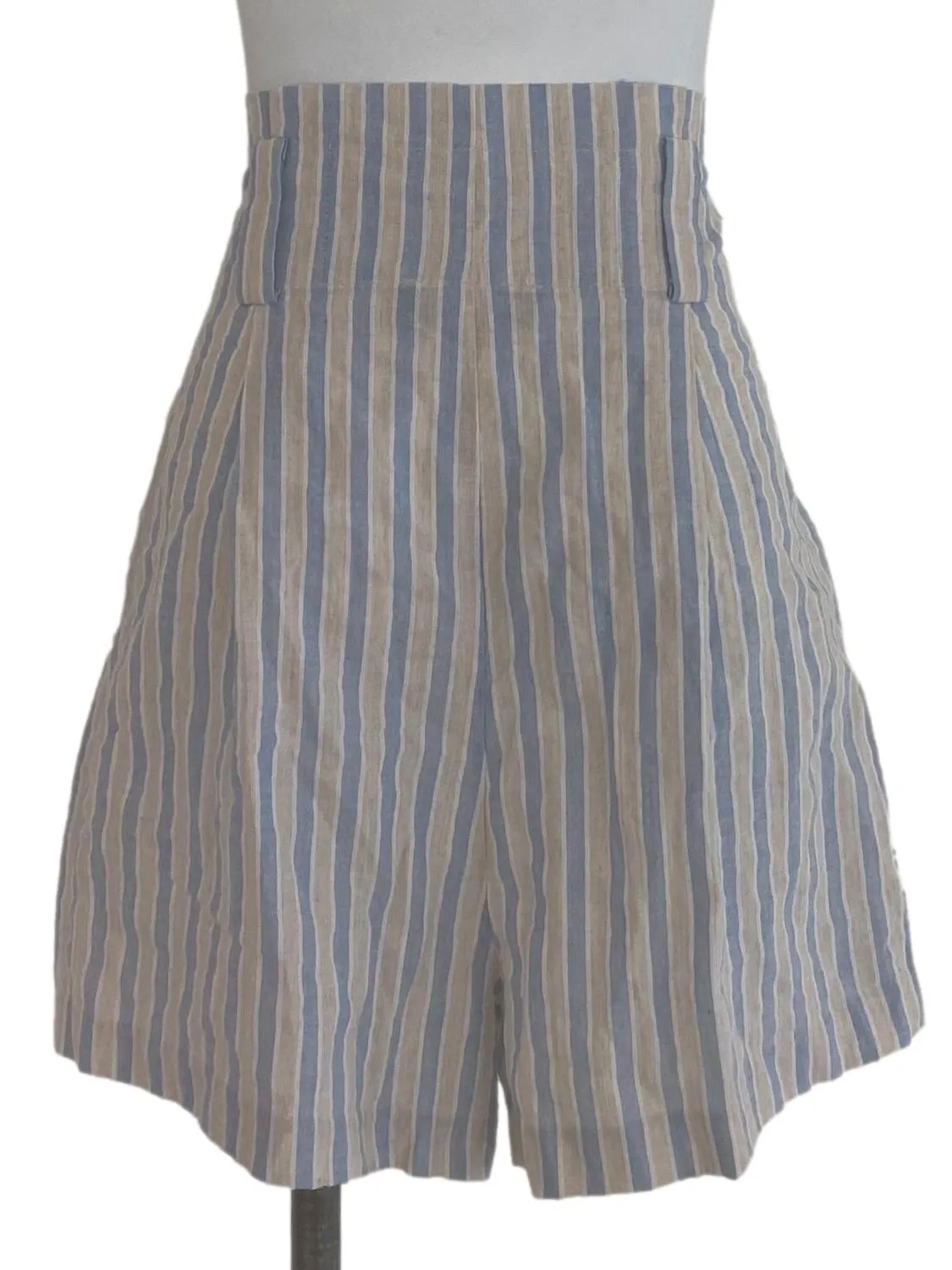 Beige Blue Striped Short