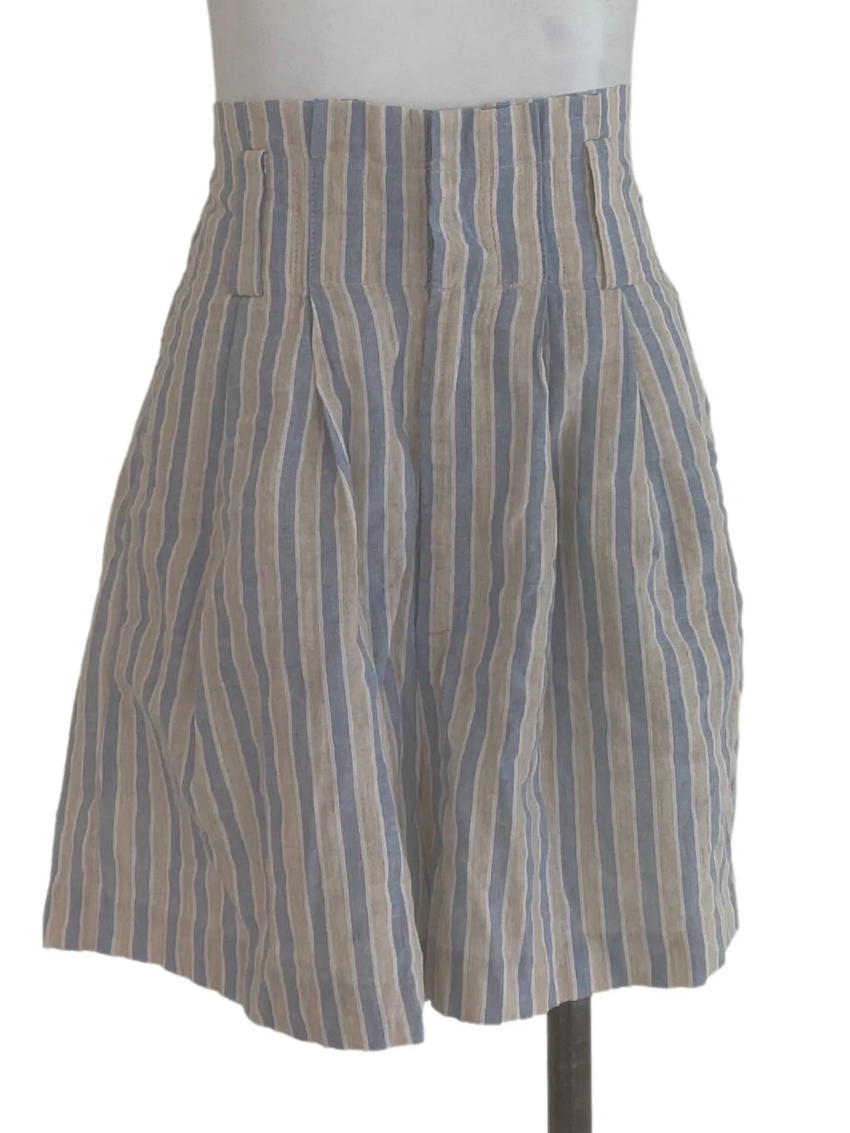 Beige Blue Striped Short