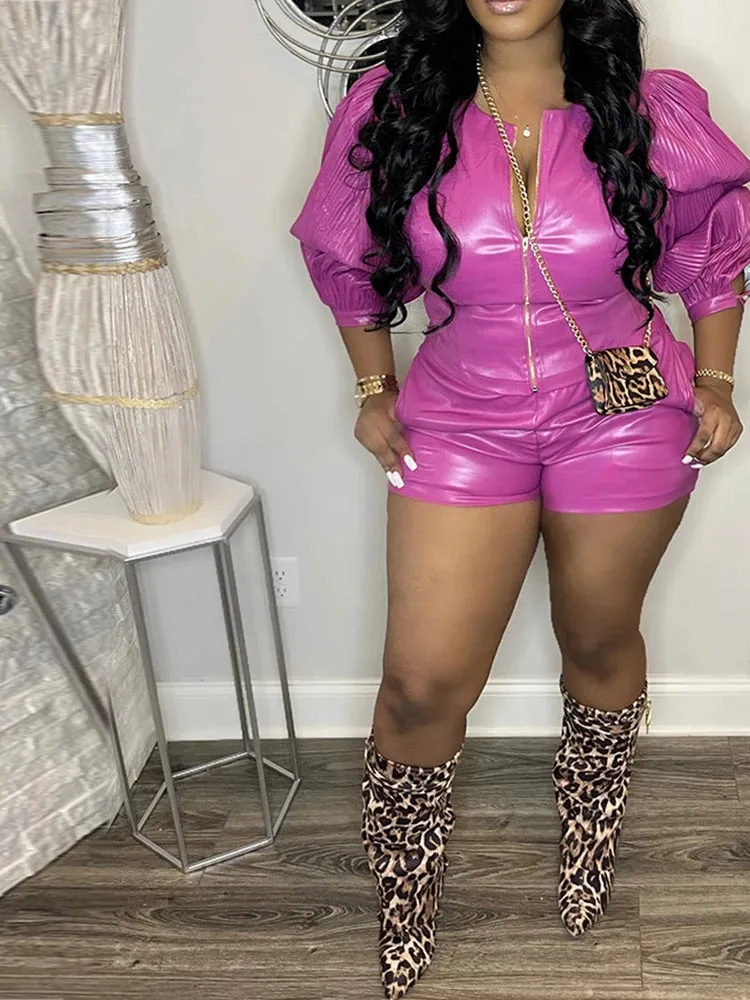 Believe Pu Leather Lantern Sleeve 2 Piece Outfit