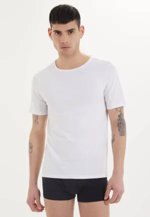 Beyaz Bisiklet Yaka Pamuk Likra Karışımı Slim Fit Kısa Kollu Erkek Atlet SHIRTS