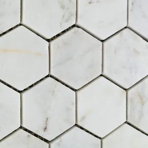 Bianco Venatino Carrara White Carrera Marble Polished 2 inch (2 X 2) Hexagon Mosaic Tile - Sample Piece