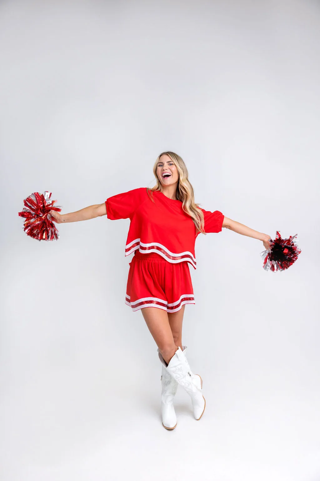 Big Red Sequin Stripe Crop Top / Short Set