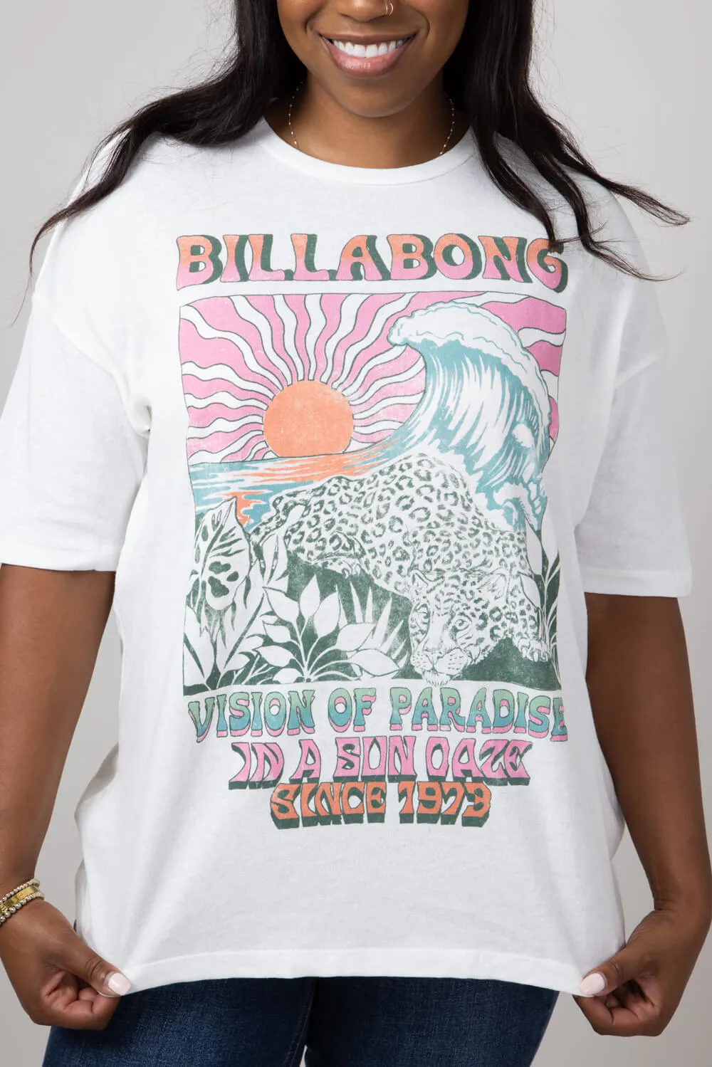 Billabong Vision of Paradise Oversized Graphic T-Shirt for Women in White | ABJZT01629-SCS