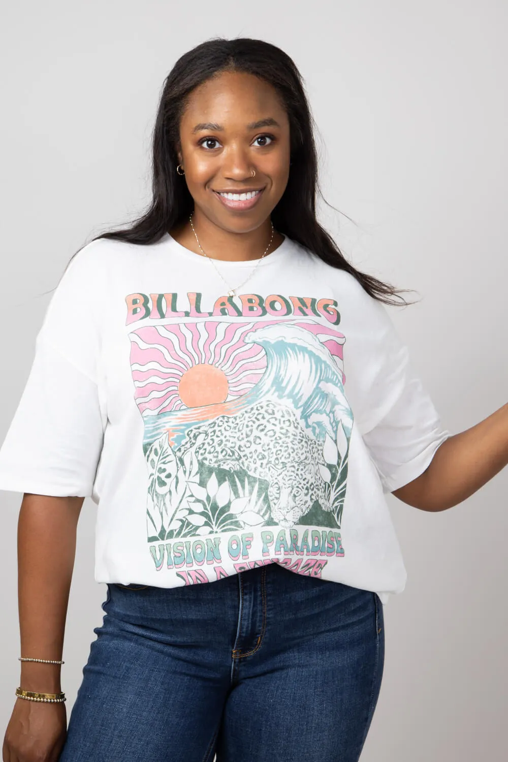 Billabong Vision of Paradise Oversized Graphic T-Shirt for Women in White | ABJZT01629-SCS