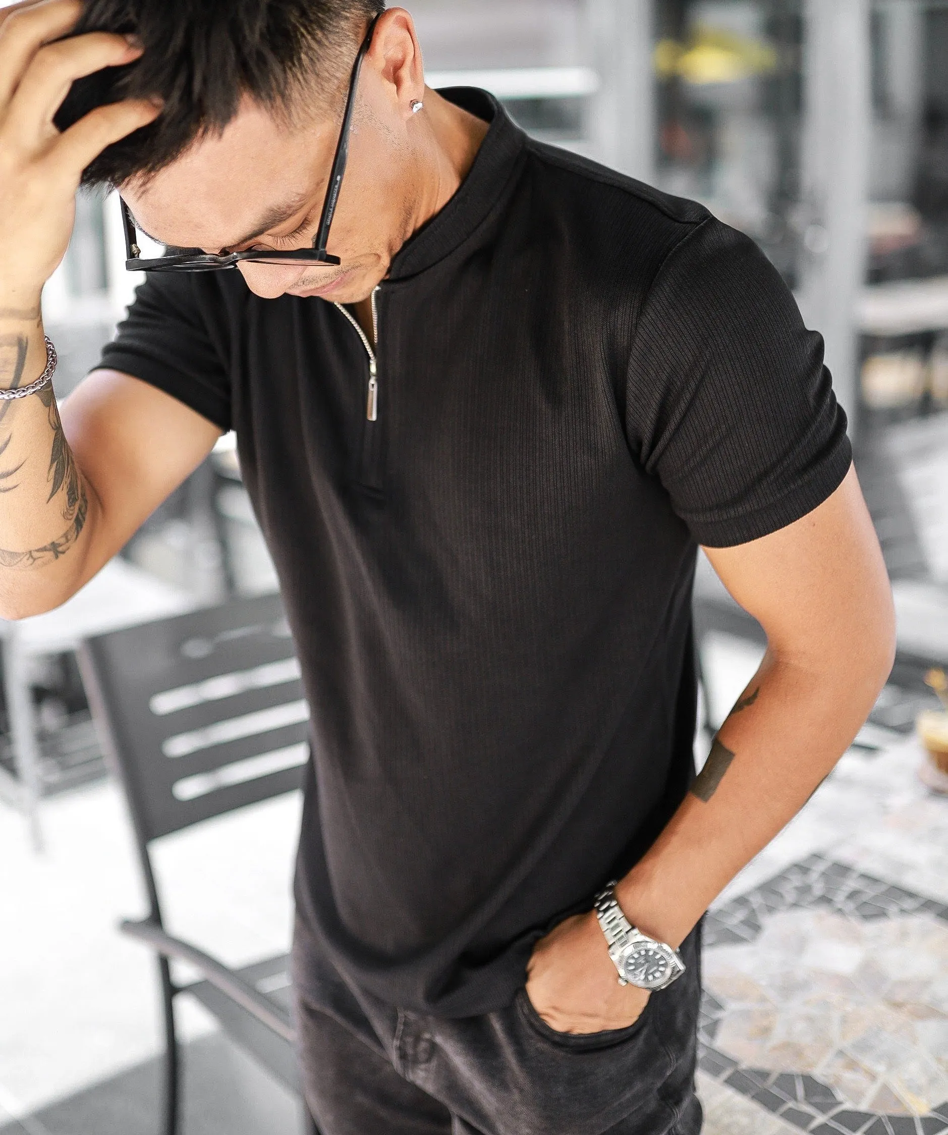 BLACK COOLPASS ZIPPED SHIRTS