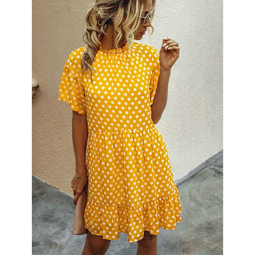 Black Dress Polka-dot Women Summer Sundresses Casual White Loose Fit Clothes Free People 2022 Yellow Womens Clothing Everyday
