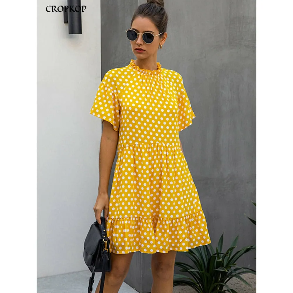 Black Dress Polka-dot Women Summer Sundresses Casual White Loose Fit Clothes Free People 2022 Yellow Womens Clothing Everyday