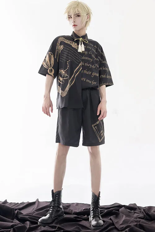 Black Handsome Little Prince Print Loose Ouji Lolita Shorts