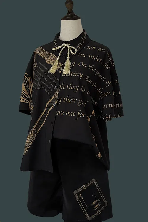 Black Handsome Little Prince Print Loose Ouji Lolita Shorts