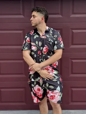 Black Retro Flex Floral Shorts