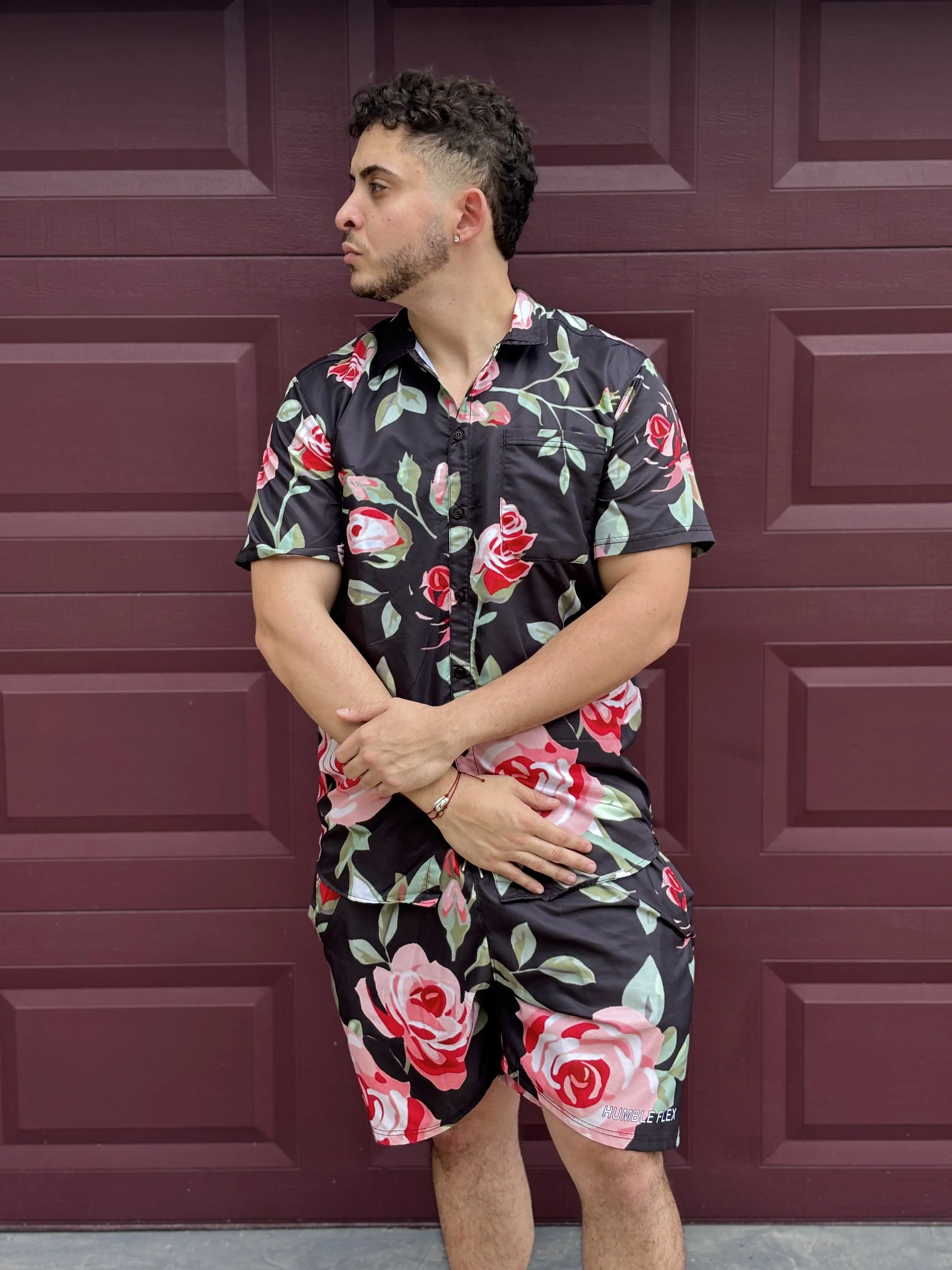 Black Retro Flex Floral Shorts