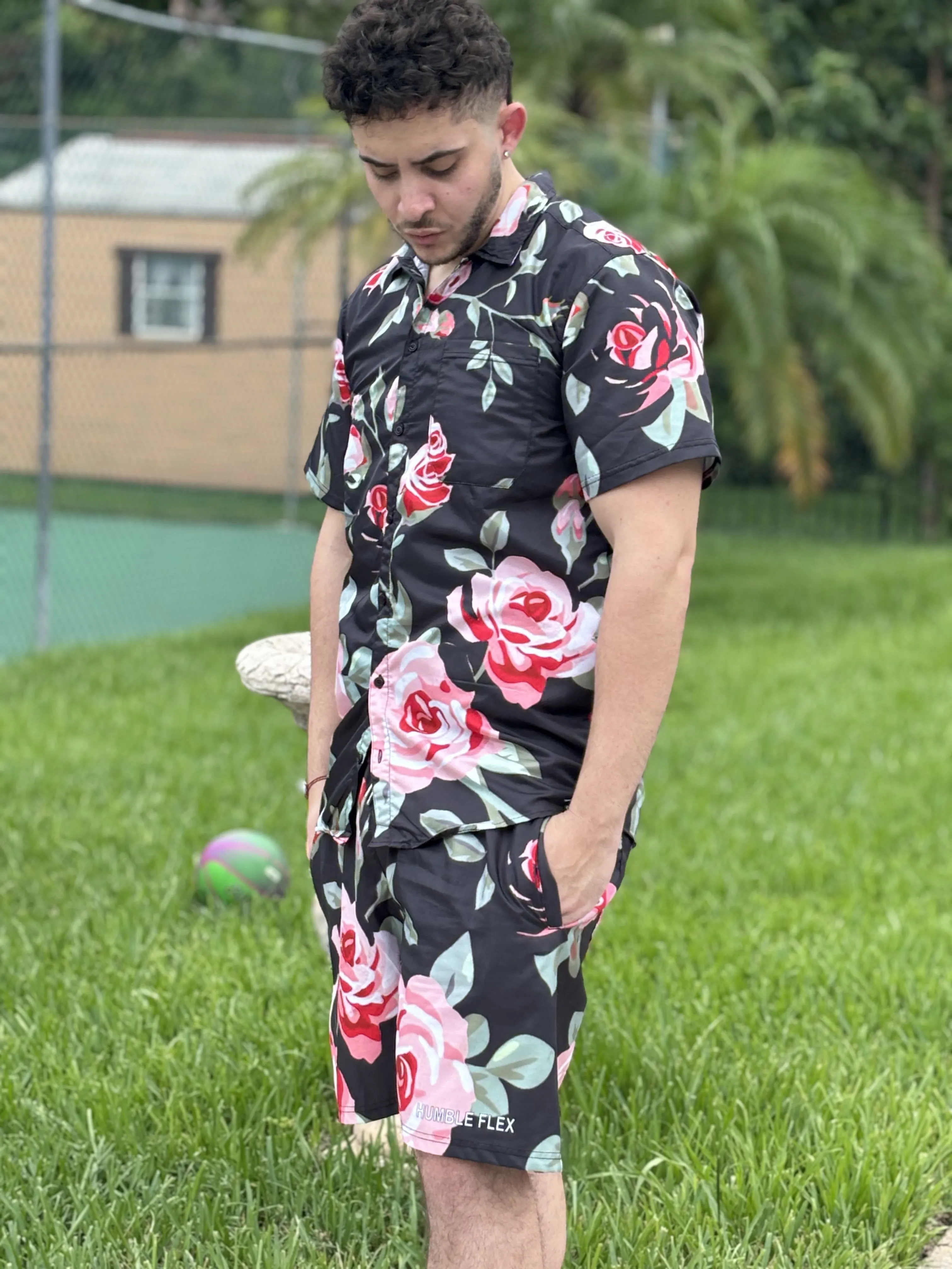 Black Retro Flex Floral Shorts