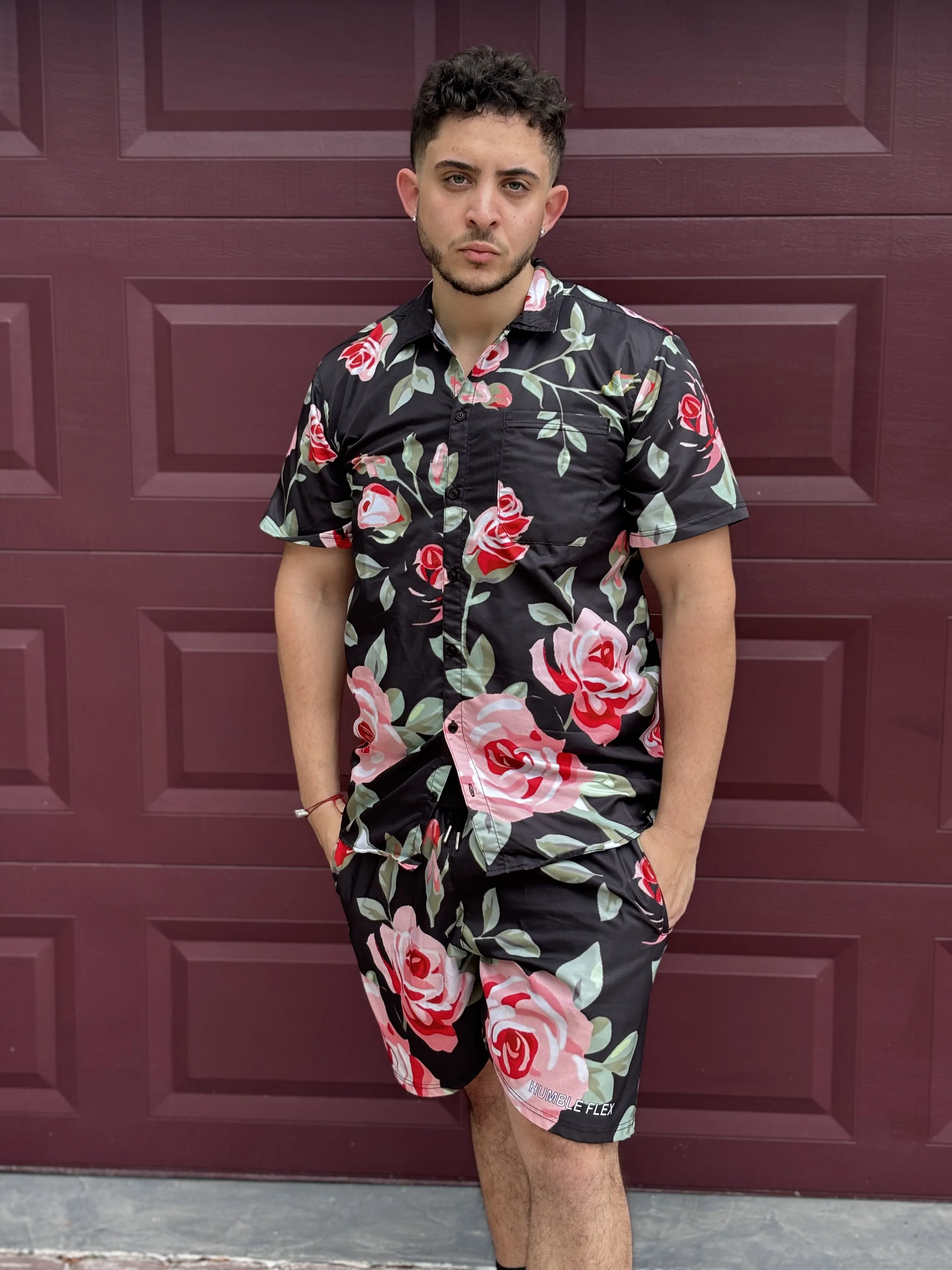 Black Retro Flex Floral Shorts