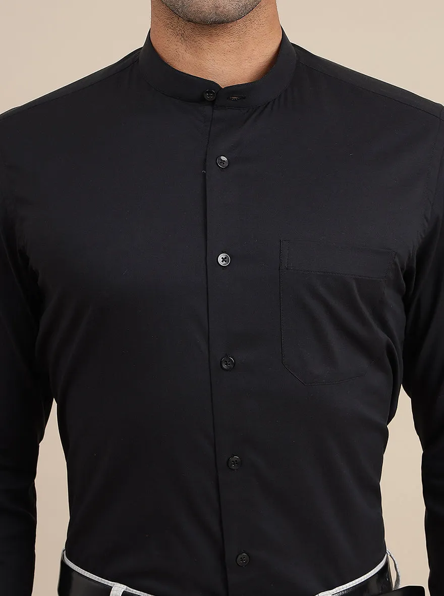 Black Solid Slim Fit Formal Shirt | Metal