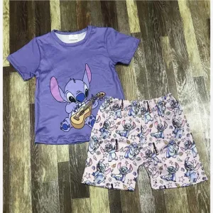 Blue Baby with Guitar Shorts Set