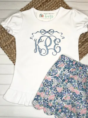 Blue Floral Scalloped Shorts Set