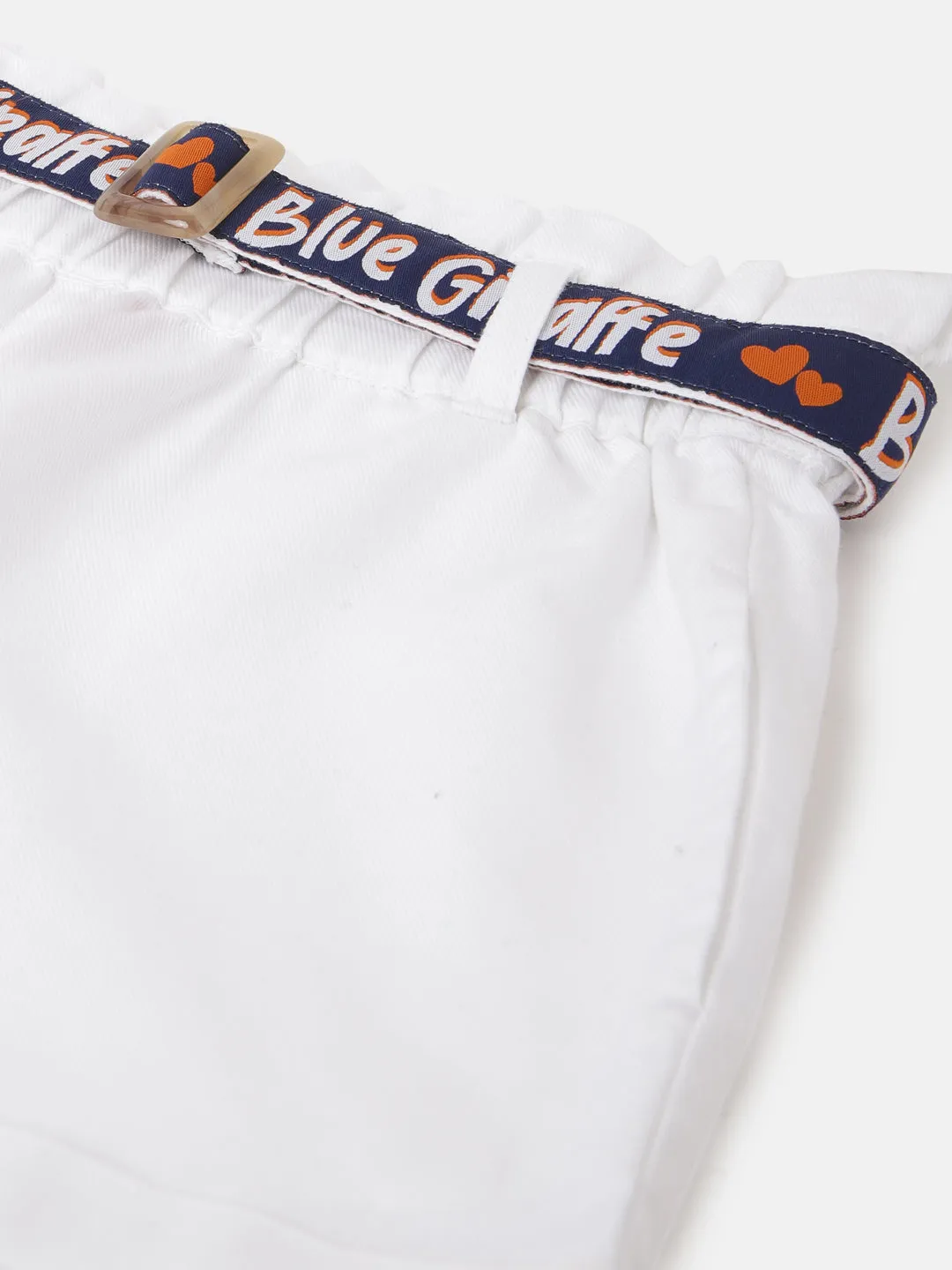 Blue Giraffe Girls White Solid Regular Fit Shorts