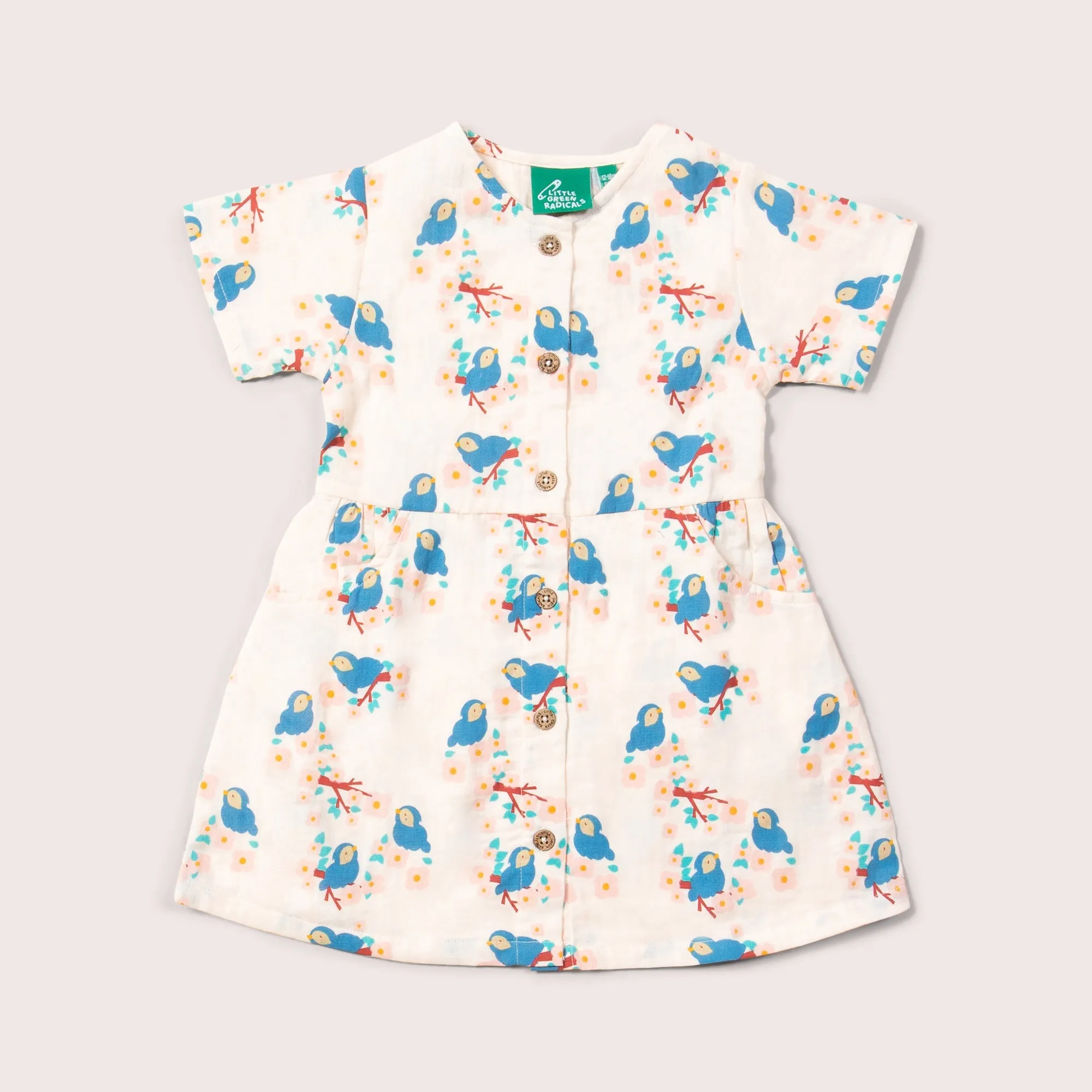 Bluebirds Button Through Short Sleeve Dress
