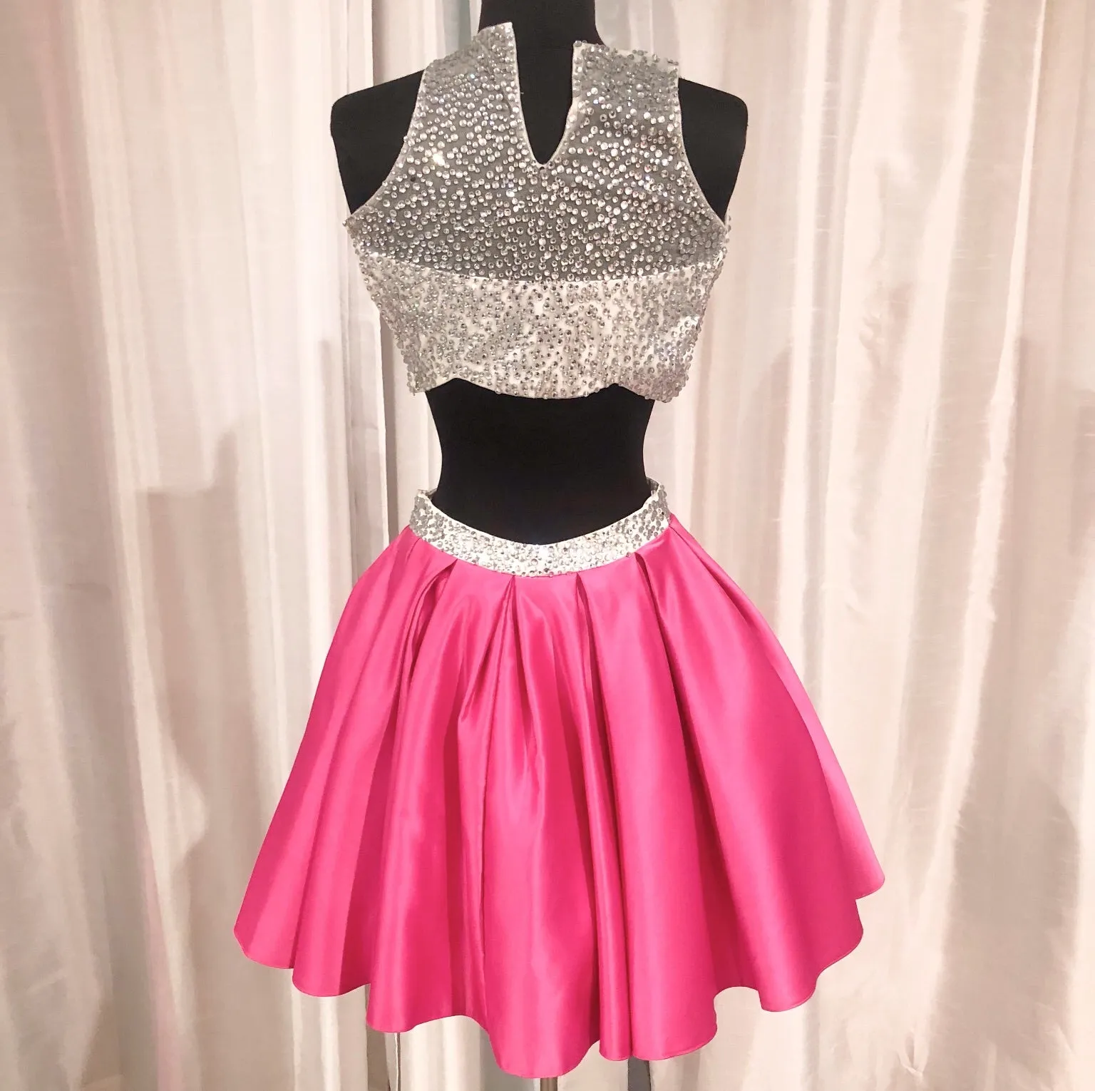 BLUSH PROM Short Hot Pink & White Two Piece Gown Size 0