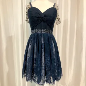 BOUTIQUE Short Navy Lace Off The Shoulder Gown Size 2/4