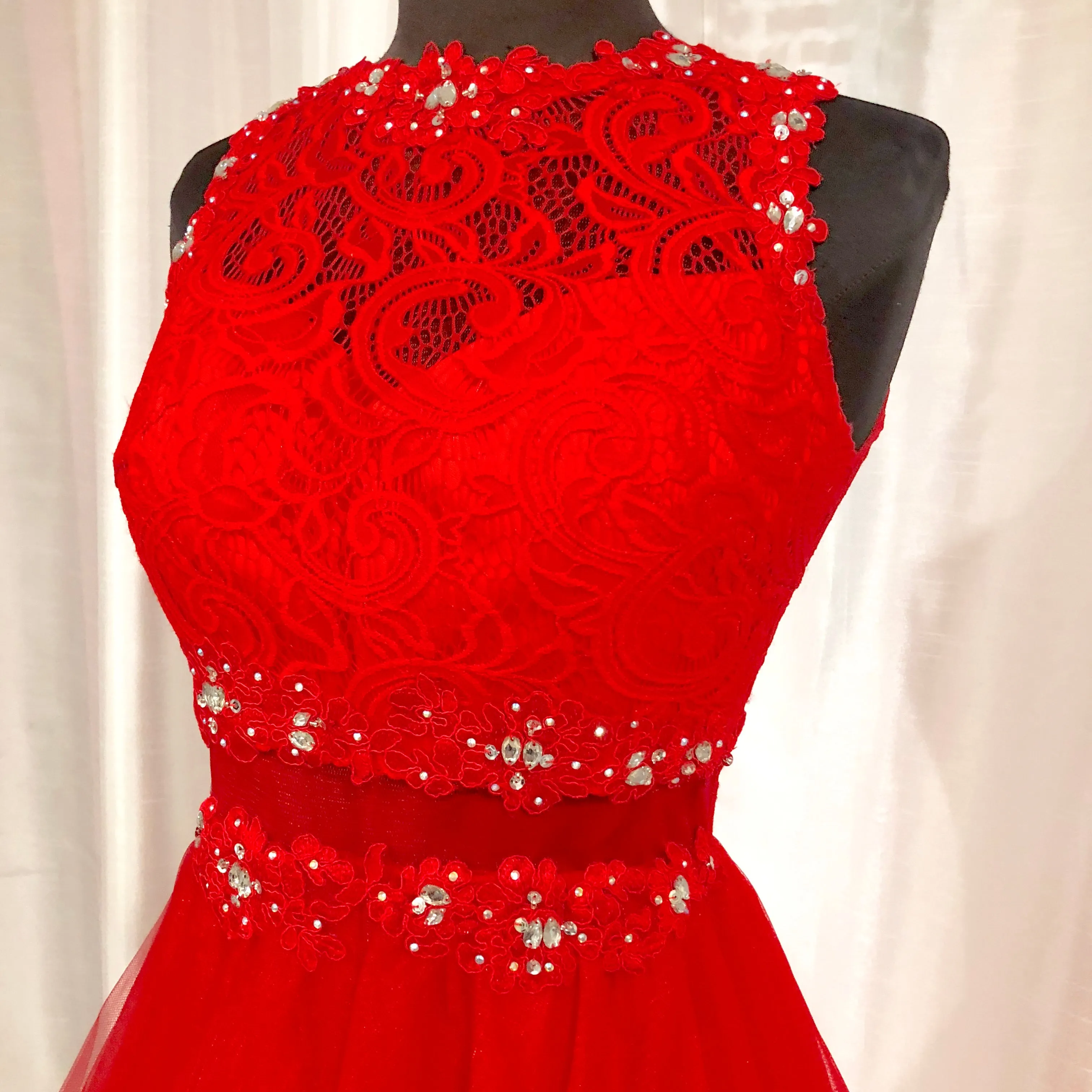 BOUTIQUE Short Red Two Piece Illusion Gown Size 0