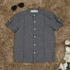 Boys Mandarin Collar Sleeve Tab Shirt Shine Grey