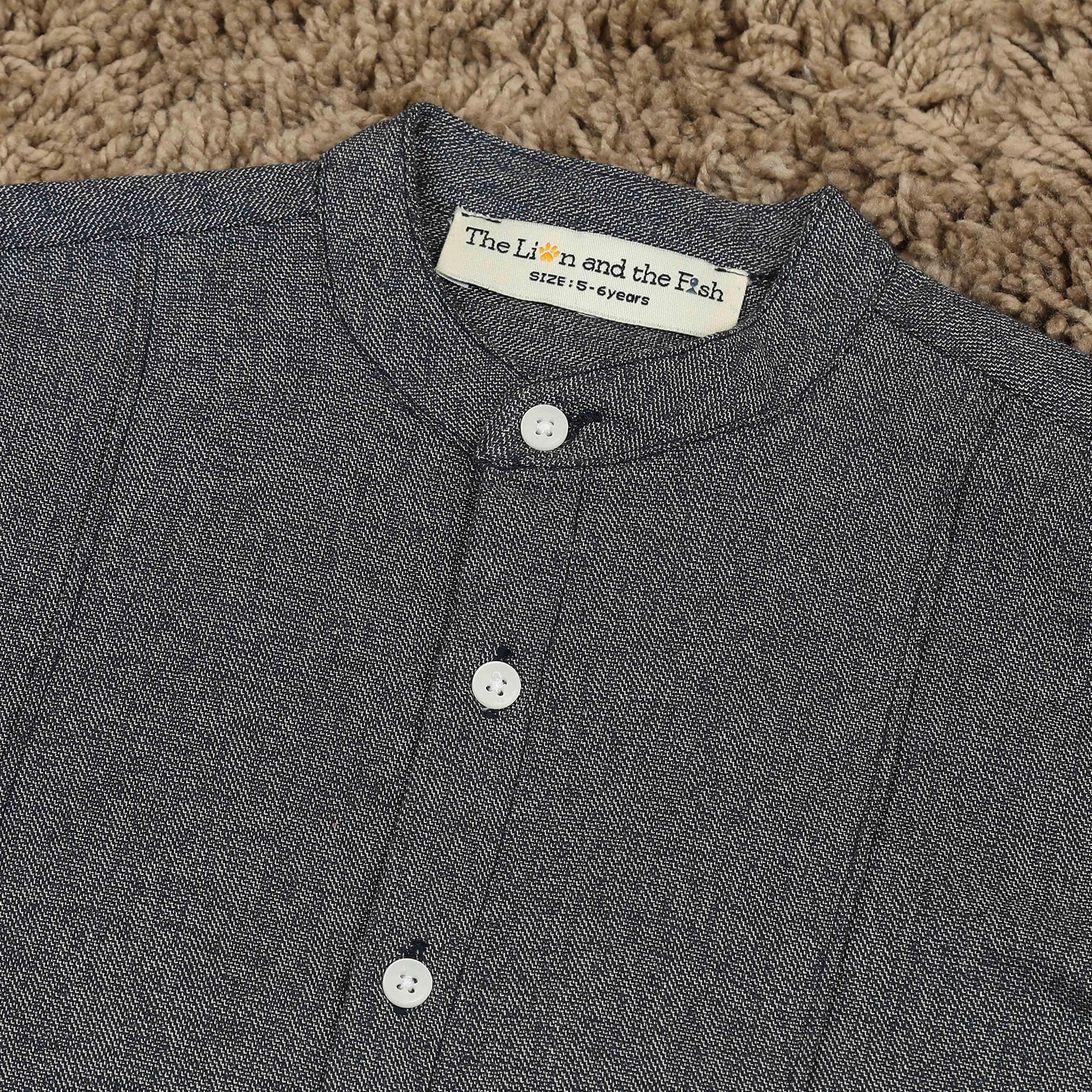 Boys Mandarin Collar Sleeve Tab Shirt Shine Grey