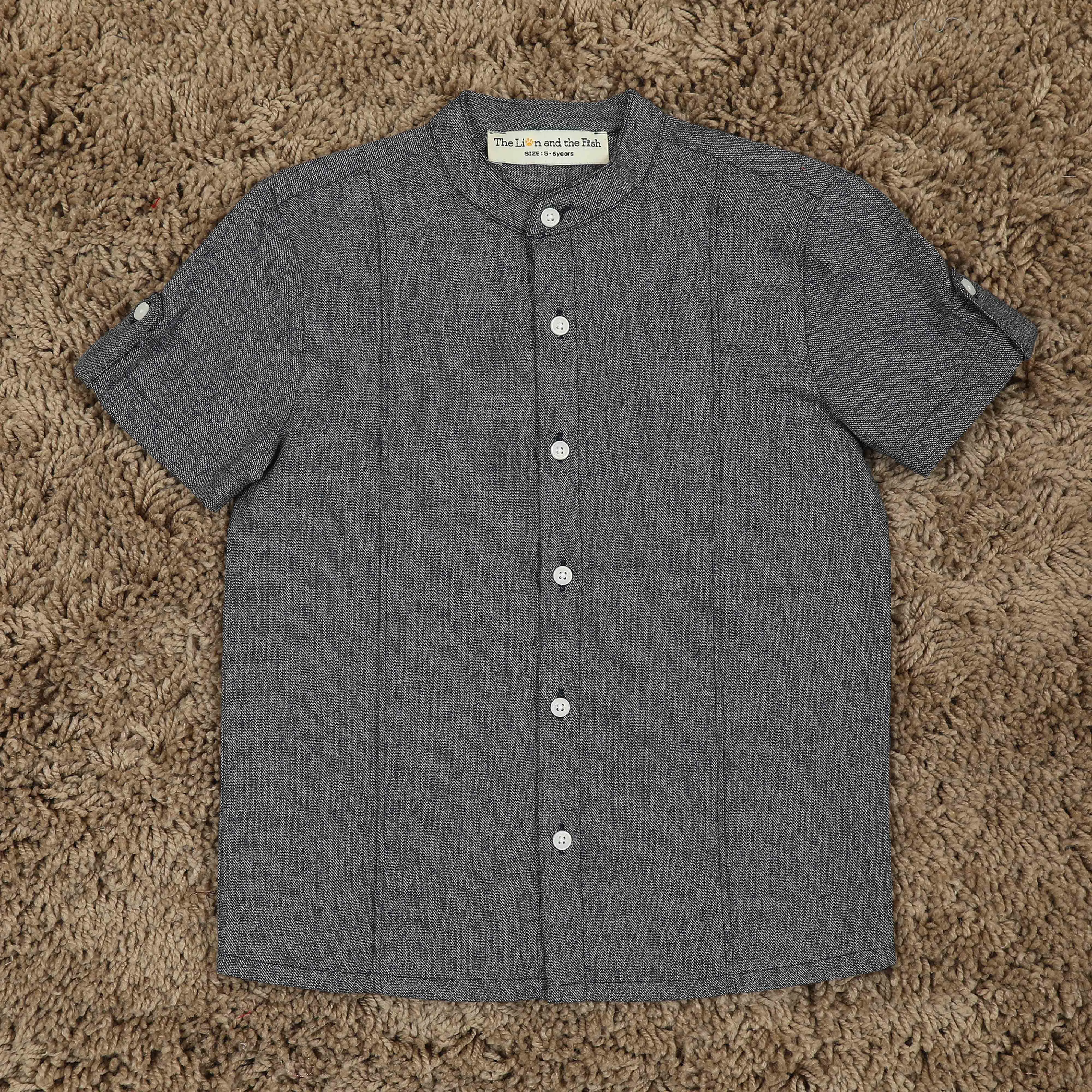 Boys Mandarin Collar Sleeve Tab Shirt Shine Grey