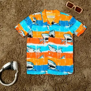 Boys Sea Fish Printed Shirt Sea Blue
