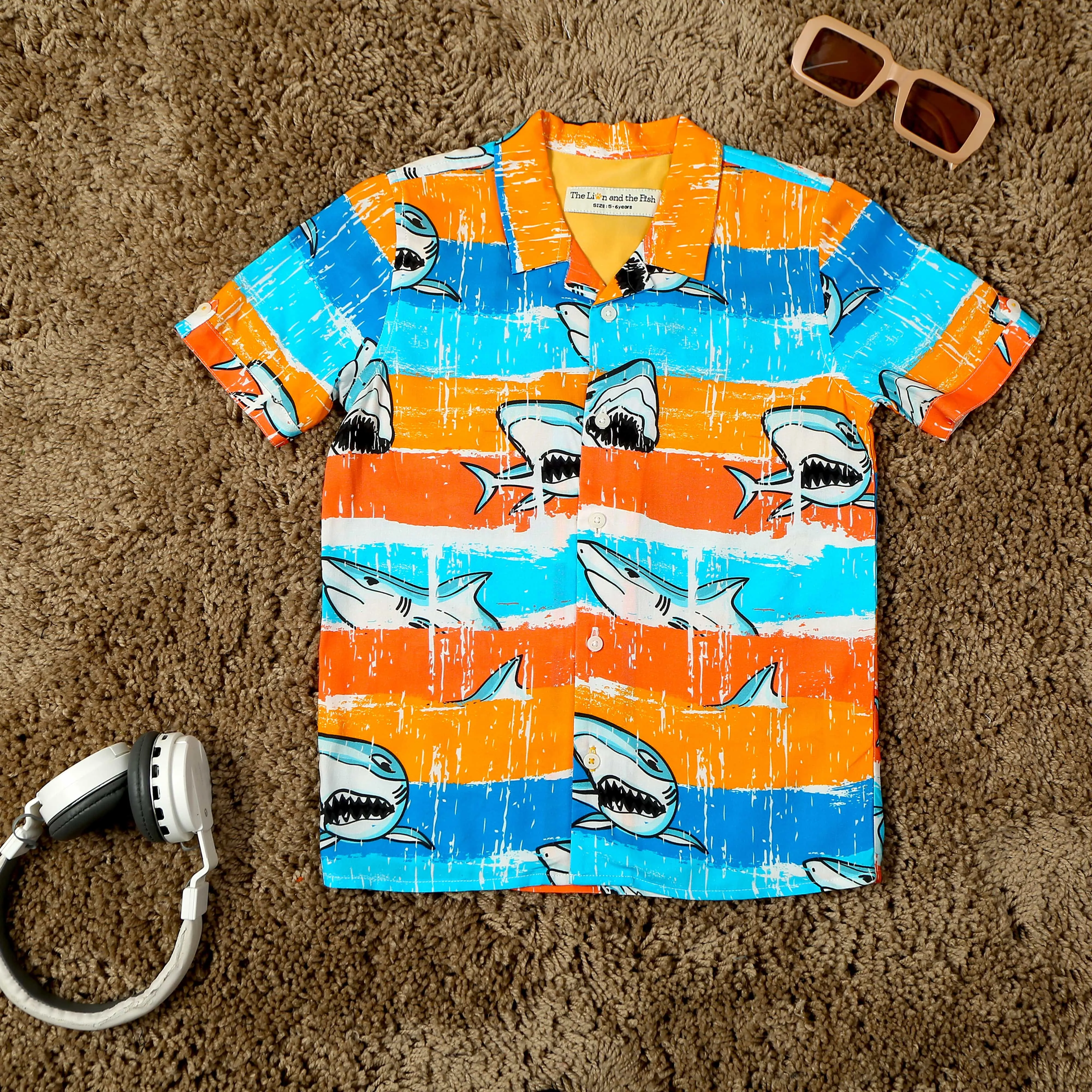 Boys Sea Fish Printed Shirt Sea Blue