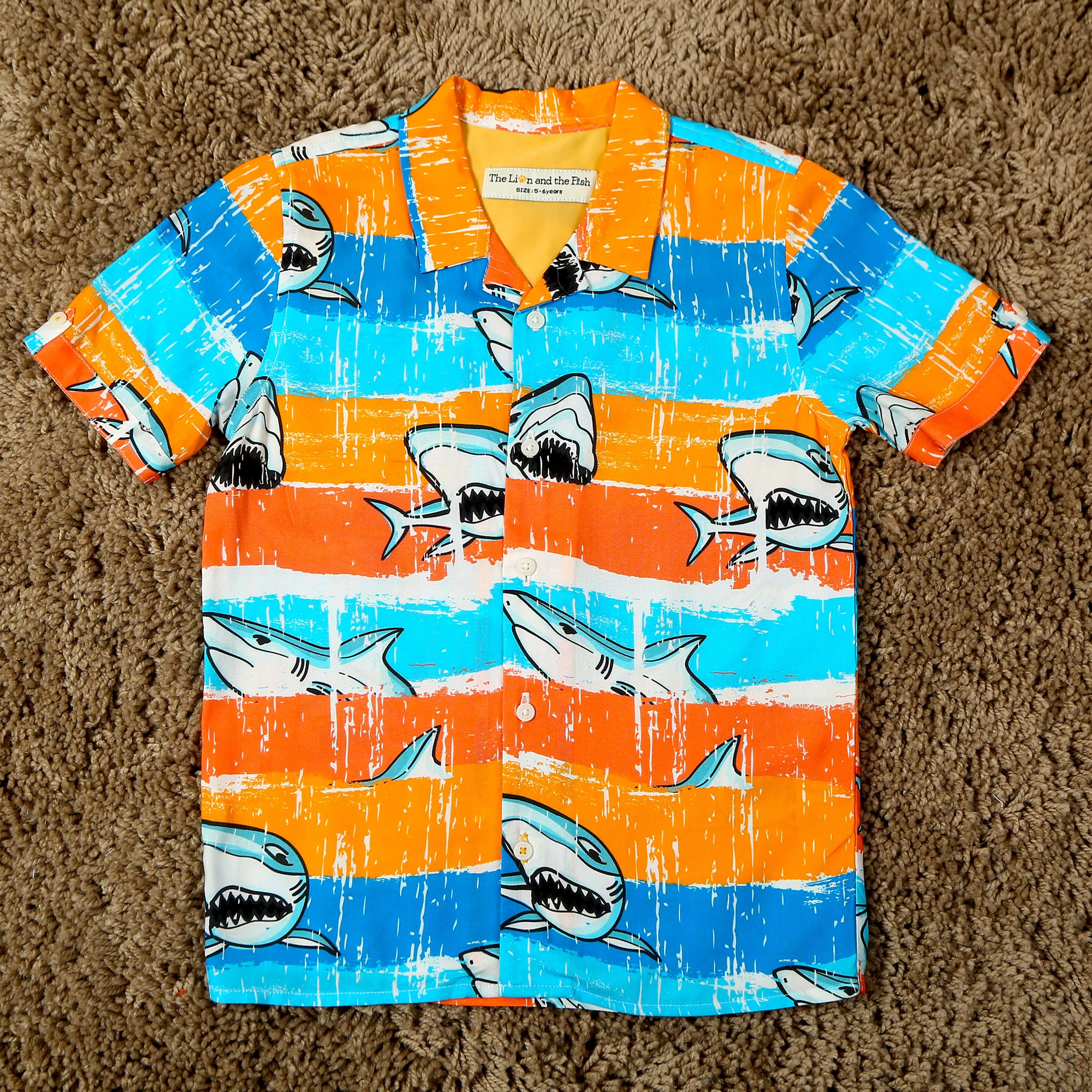 Boys Sea Fish Printed Shirt Sea Blue