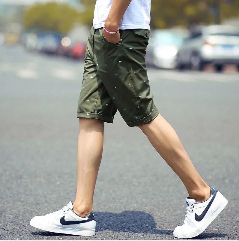 brand mens shorts print casual Men's shorts fashion cotton shorts shorts khaki white green